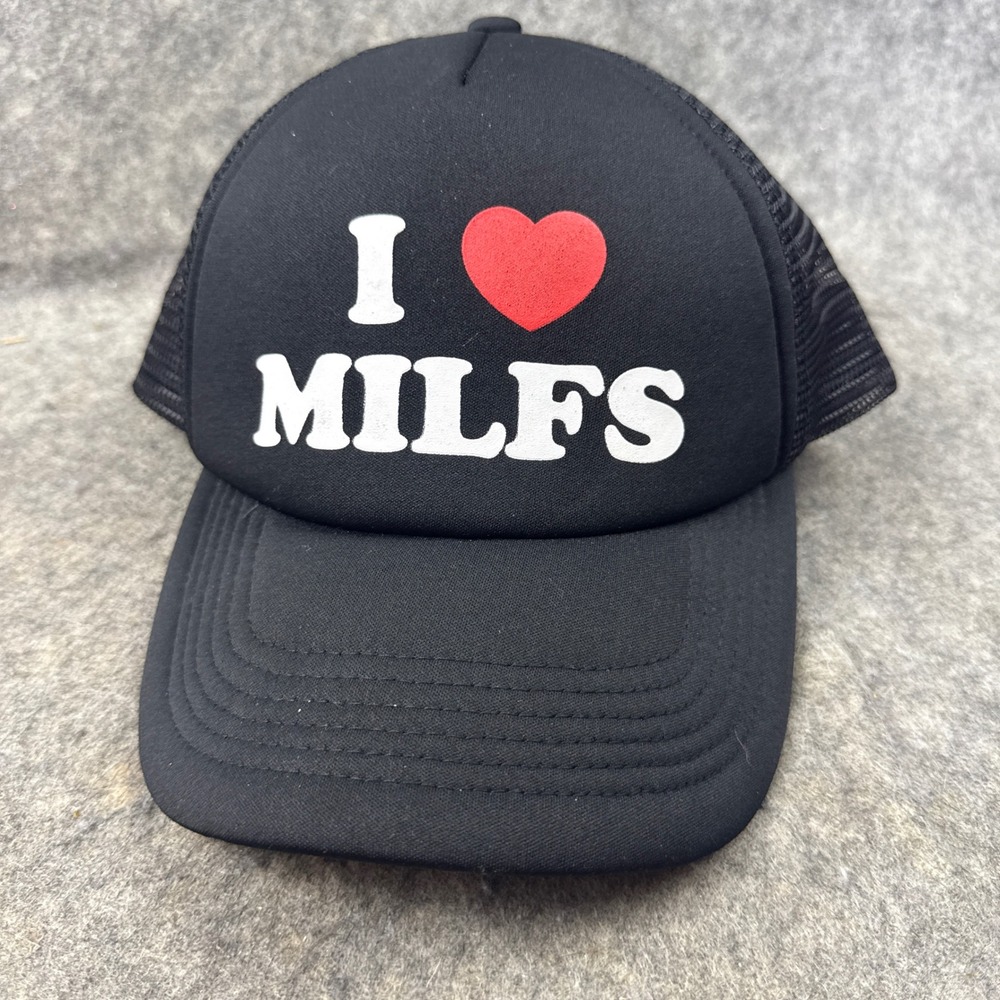 Spencers I Heart MILFS Trucker Hat Black Mesh Snapback Novelty Cap OSFM